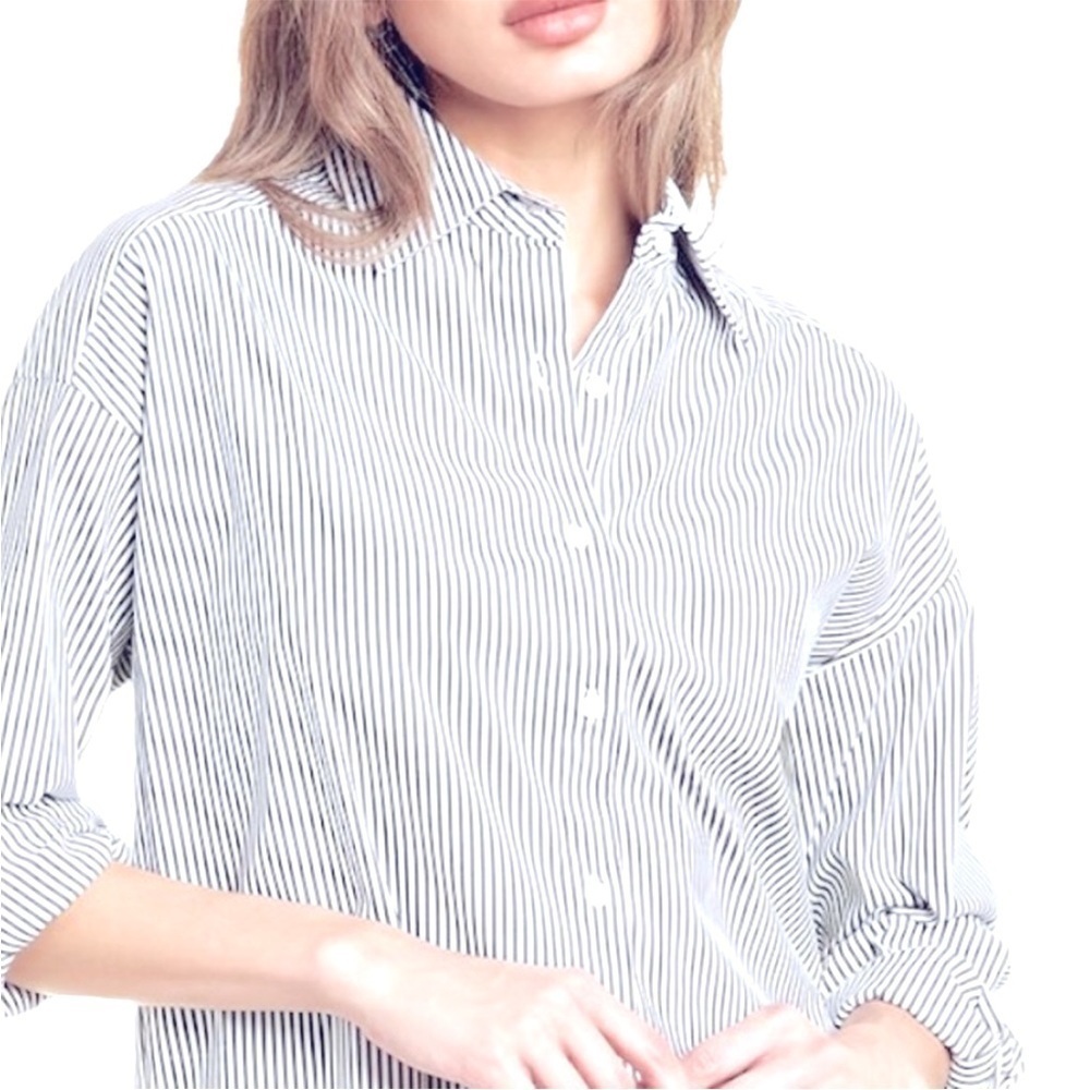 J. Mclaughlin Top Striped Button Front Cotton Tun… - image 2